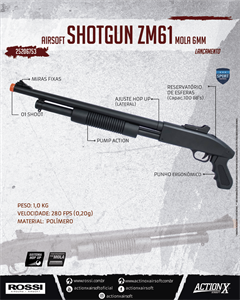 AIRSOFT » Shotgun Airsoft ZM61 Curta Mola - 6mm - Pantanal Sports